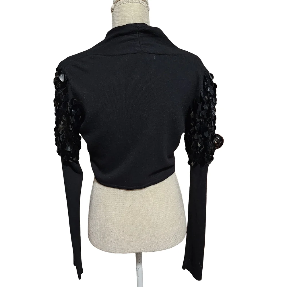 REISS Sequin Cardigan Womens Medium Black Bolero Evening Cashmere Wool Angora - Picture 6 of 12